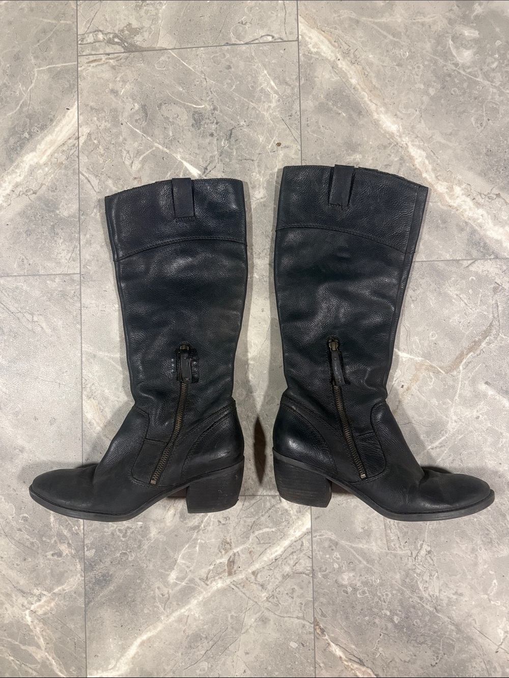 Naturalizer Black Leather Mid-Calf Zip Heeled Boots - Women